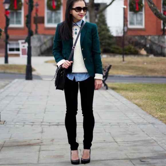 J crew schoolboy Forrest green evergreen gold two button blazer jacket 2
